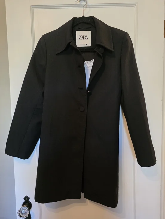 ZARA Black Short Masculine Twill Coat Jacket 0518/164 Small - Picture 8 of 8